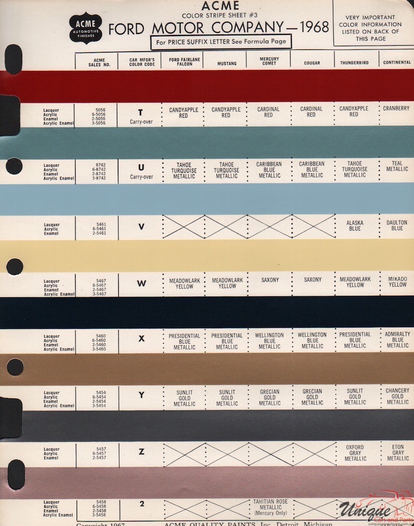 1968 Ford Paint Charts Acme 3